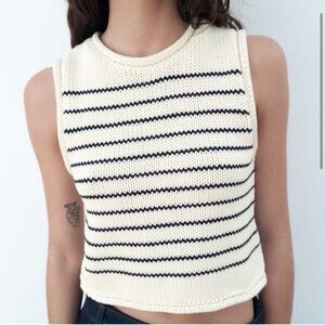 Zara Striped Knit Ribbed Sleeveless Top Small